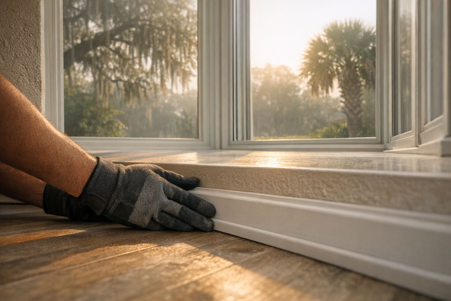 New bay window installed in a Gainesville, FL living room, morning light across the window seat.