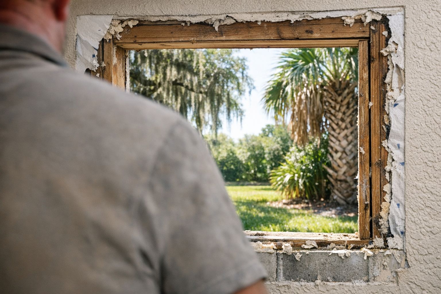 Exposed rough window opening during a window replacement in Gainesville, FL.